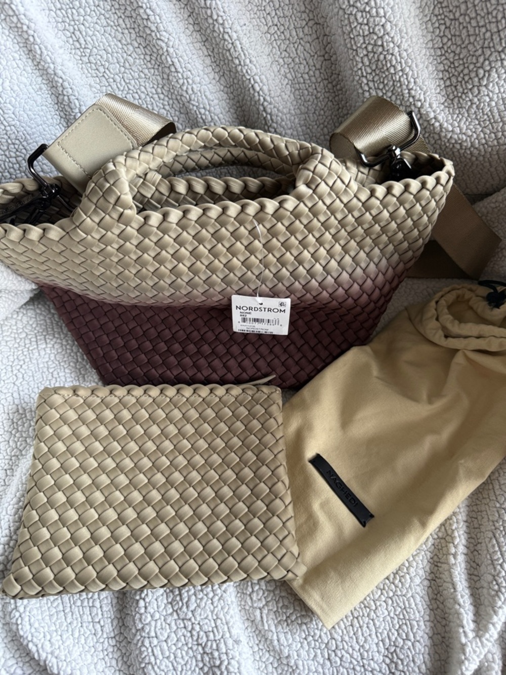 Naghedi Woven Gradient Crossbody Bag in Taupe and brown